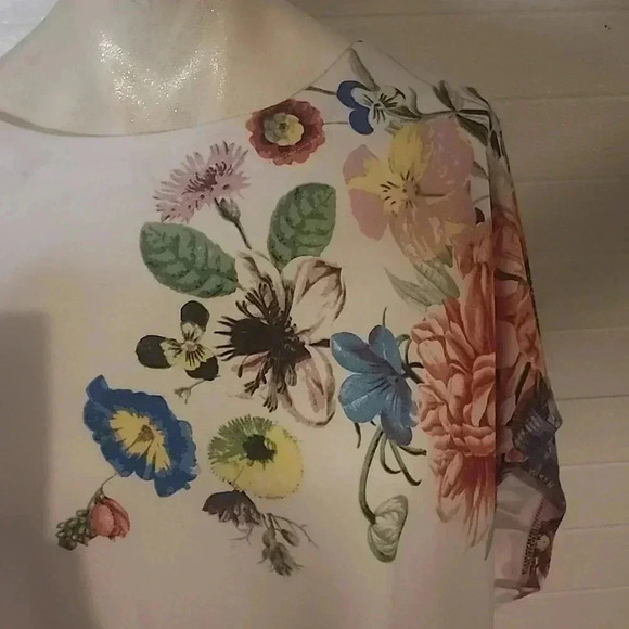 JANE DELANCEY TOP WHITE FLORAL KNIT BOHO TUNIC RELAXED - Picture 3 of 5